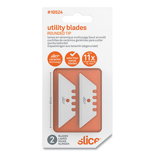 slice Safety Utility Knife Blades, Rounded Tip, Ceramic Zirconium Oxide, 2/Pack (10524)