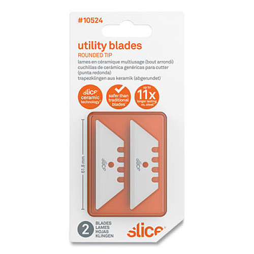 slice Safety Utility Knife Blades, Rounded Tip, Ceramic Zirconium Oxide, 2/Pack (10524)