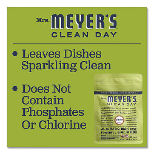 Mrs. Meyer's Automatic Dish Detergent, Lemon, 12.7 oz Pack, 20/Pack, 6/Carton (306684)