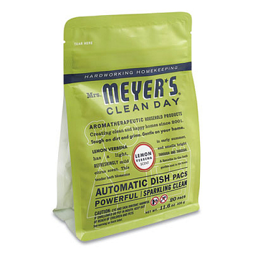 Mrs. Meyer's Automatic Dish Detergent, Lemon, 12.7 oz Pack, 20/Pack, 6/Carton (306684)