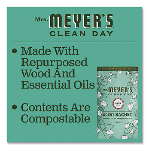 Mrs. Meyer's Clean Day Scent Sachets, Basil, 0.05 lbs Sachet, 18/Carton (308116)