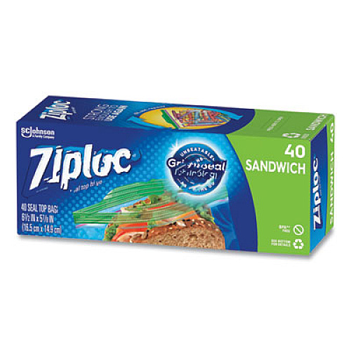 Ziploc Resealable Sandwich Bags, 1.2 mil, 6.5" x 5.88", Clear, 40/Box (315882BX)