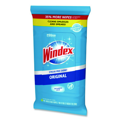 Windex Glass and Surface Wet Wipe, Cloth, 7 x 8, 38/Pack (319251EA)