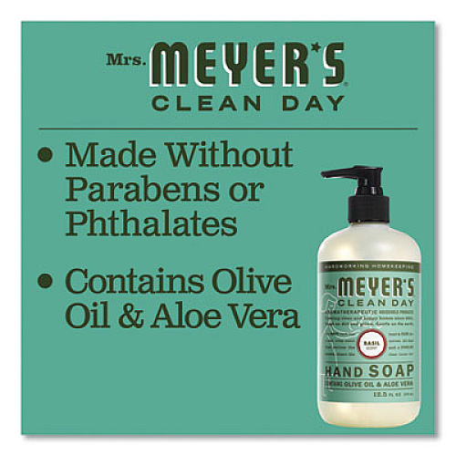 Mrs. Meyer's Clean Day Liquid Hand Soap, Basil Scent, 12.5 oz, 6/Carton (651344)