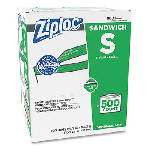 Ziploc Resealable Sandwich Bags, 1.2 mil, 6.5" x 6", Clear, 500/Box (682255)