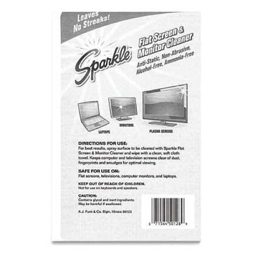 Sparkle Flat Screen and Monitor Cleaner, Pleasant Scent, 8 oz Bottle, 2/Pack (50128)