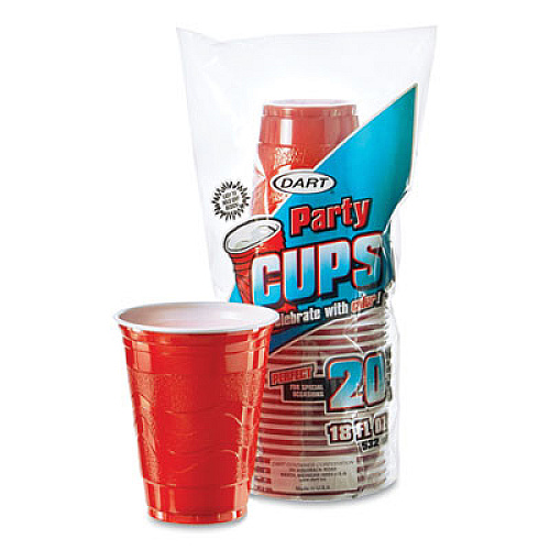 Dart Solo Party Plastic Cold Drink Cups, Slip-Resistant Grip, 18 oz, Red, 20/Bag, 12 Bags/Carton (18GR20)