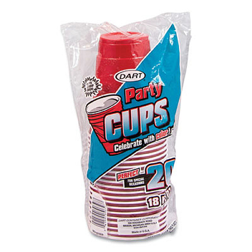 Dart Solo Party Plastic Cold Drink Cups, Slip-Resistant Grip, 18 oz, Red, 20/Bag, 12 Bags/Carton (18GR20)