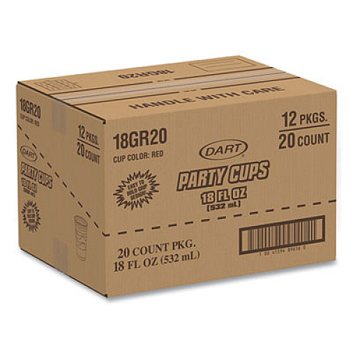 Dart Solo Party Plastic Cold Drink Cups, Slip-Resistant Grip, 18 oz, Red, 20/Bag, 12 Bags/Carton (18GR20)