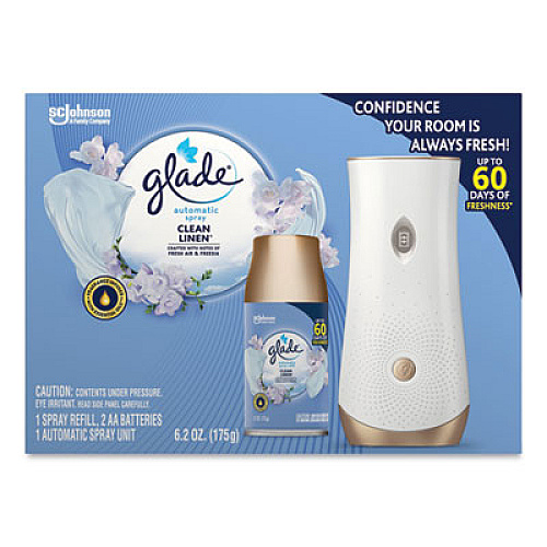 Glade Automatic Spray Starter Kit, Spray Unit and Refill, White/Gold, Clean Linen (329349KT)