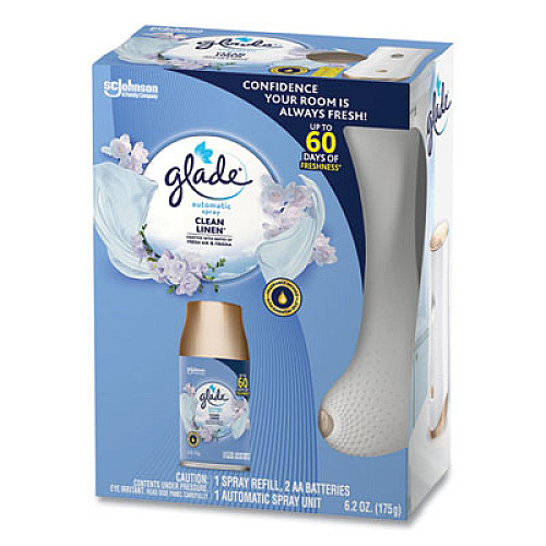 Glade Automatic Spray Starter Kit, Spray Unit and Refill, White/Gold, Clean Linen (329349KT)