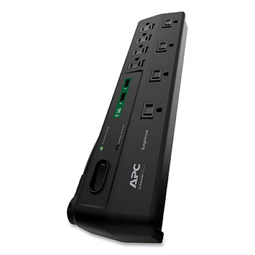 APC Home Office SurgeArrest Power Surge Protector, 8 AC Outlets, 2 USB Ports, 6 ft Cord, 2630 J, Black (P8U2)