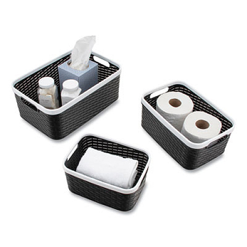 Advantus Open Lid Storage Bin, Assorted Sizes, Black/White, 3/Pack (39220)