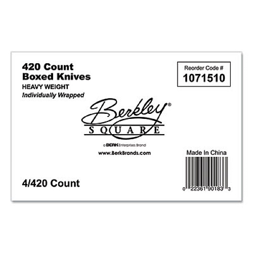 Berkley Square Elegant Dinnerware Heavyweight Cutlery, Individually Wrapped, Knife, White, 420/Box (90183)