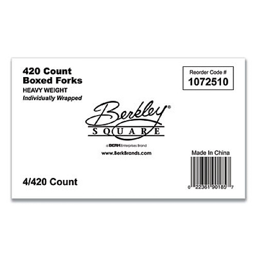 Berkley Square Elegant Dinnerware Heavyweight Cutlery, Individually Wrapped, Fork, White, 420/Box (90185)
