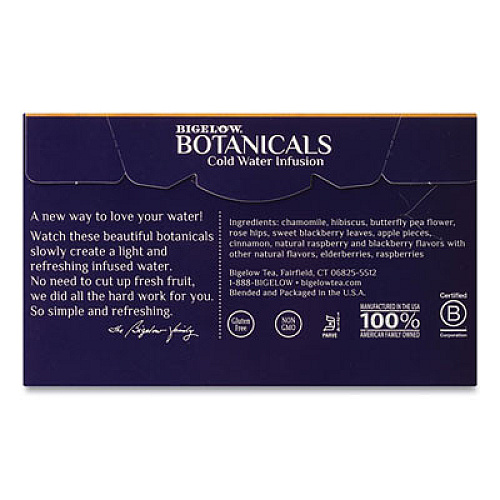 Bigelow Botanicals Blackberry Raspberry Hibiscus Cold Water Herbal Infusion, 0.7 oz Tea Bag, 18/Box (39000)