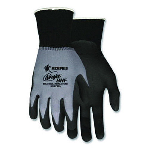 MCR Safety Ninja Nitrile Coating Nylon/Spandex Gloves, Large, Black/Gray, 12 Pairs (N96790L)