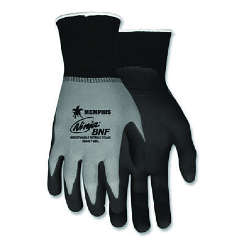MCR Safety Ninja Nitrile Coating Nylon/Spandex Gloves, Small, Black/Gray, 12 Pairs (N96790S)