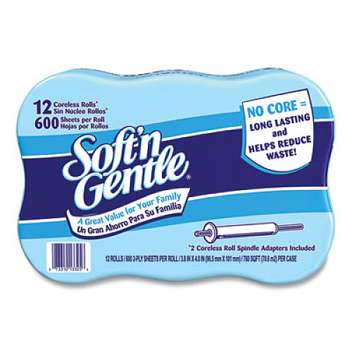 Georgia Pacific Professional Soft'n Gentle Two-Ply Coreless Toilet Paper, Septic Safe, White, 600 Sheets/Roll, 12 Rolls/Carton (13325501)