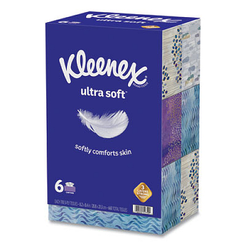 Kleenex Ultra Soft Facial Tissue, 3-Ply, White, 8.2 x 8.4, 110 Sheets/Box, 6 Boxes/Pack (51759)