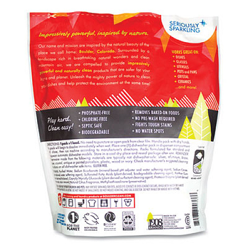 Boulder Clean Dishwasher Detergent Power Packs, Citrus Zest, 48 Tab Pouch, 6/Carton (003663CT)