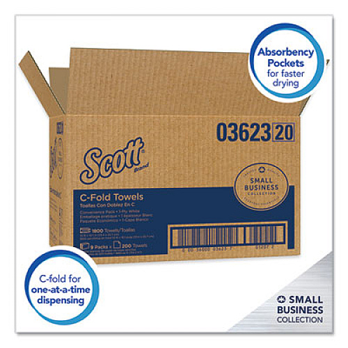 Scott Essential C-Fold Towels for Business, Convenience Pack, 1-Ply, 10.13 x 13.15, White, 200/Pack, 9 Packs/Carton (03623)