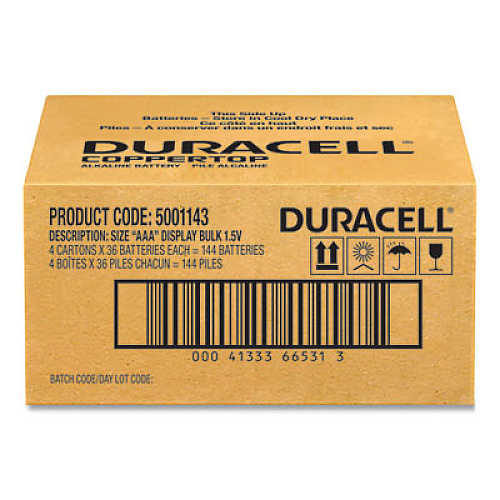 Duracell CopperTop Alkaline AAA Batteries, 144/Carton (MN2400BKD)