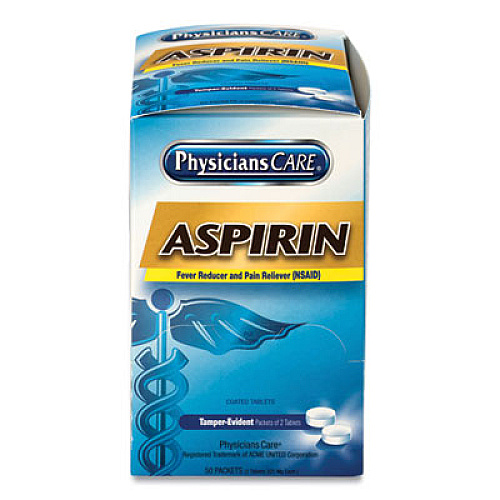 PhysiciansCare Aspirin Tablets, Two-Pack, 50 Packs/Box (90014)
