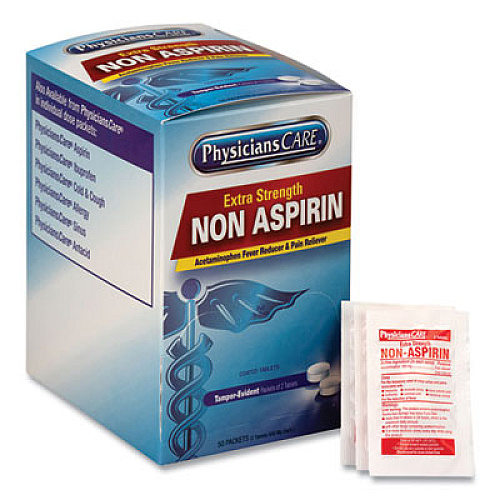 PhysiciansCare Extra-Strength Acetaminophen Tablets, Two-Pack, 50 Packs/Box (90016)