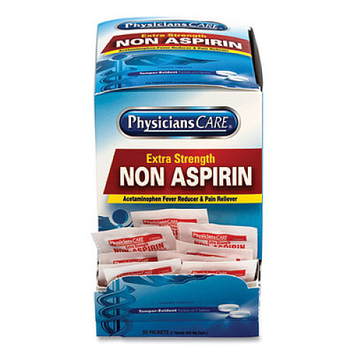 PhysiciansCare Extra-Strength Acetaminophen Tablets, Two-Pack, 50 Packs/Box (90016)