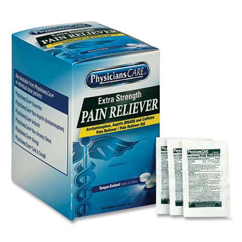 PhysiciansCare Extra-Strength Pain Reliever, Two-Pack, 50 Packs/Box (90316)