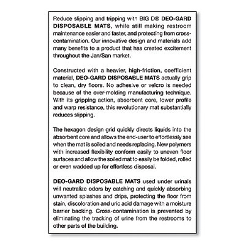 Big D Industries Deo-Gard Disposable Urinal Mat, Shield-Shaped, Fresh Mountain Air Scent, Charcoal Gray Perforated Surface, 17.5 x 20.5, 6/CT (6668)