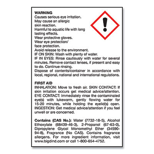 Big D Industries Water-Soluble Deodorant, Lemon Scent, 1 gal Bottle, 4/Carton (1618)
