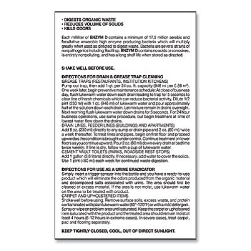 Big D Industries Enzym D Digester Deodorant, Mint, 1 gal, Bottle, 4/Carton (1504)