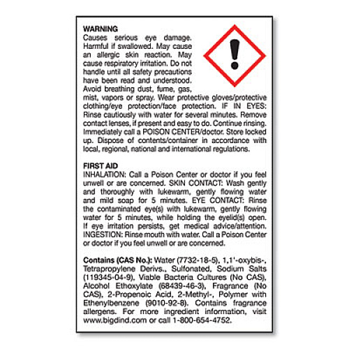 Big D Industries Enzym D Digester Liquid Deodorant, Lemon, 1 gal Bottle, 4/Carton (1500)
