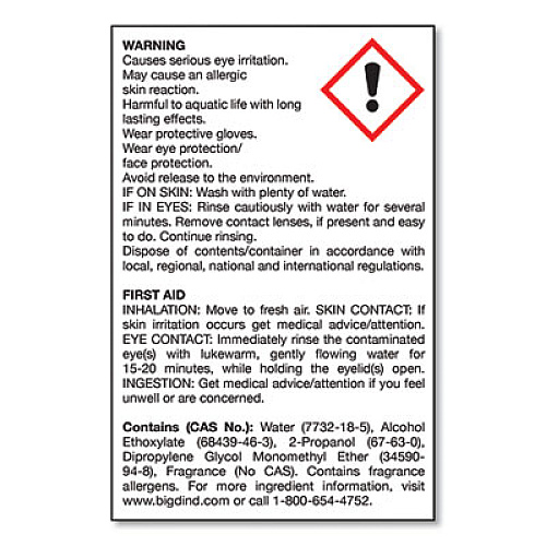 Big D Industries Water-Soluble Deodorant, Mountain Air, 1 gal Bottle, 4/Carton (1358)