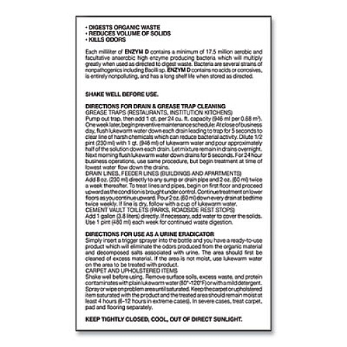 Big D Industries Enzym D Digester Liquid Deodorant, Lemon, 32 oz Bottle, 12/Carton (500)