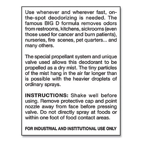 Big D Industries Aerosol Room Deodorant, Sunburst Scent, 15 oz Can, 12/Carton (351)