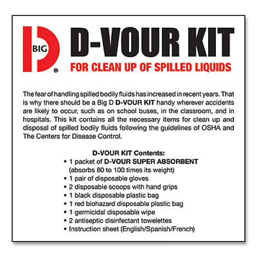 Big D Industries D'vour Clean-up Kit, Powder, All Inclusive Kit, 6/Carton (169)