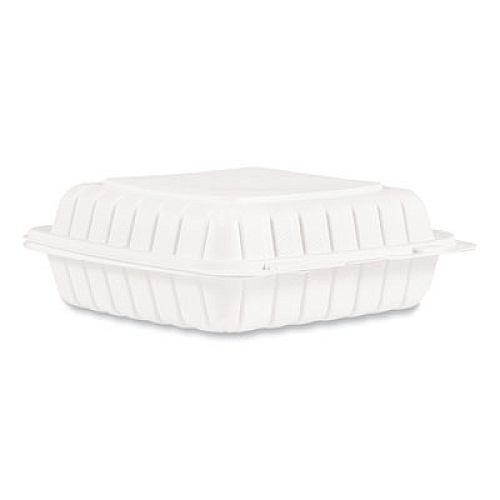 ProPlanet by Dart Hinged Lid Containers, Single Compartment, 9 x 8.8 x 3, White, 150/Carton (90MFPPHT1R)