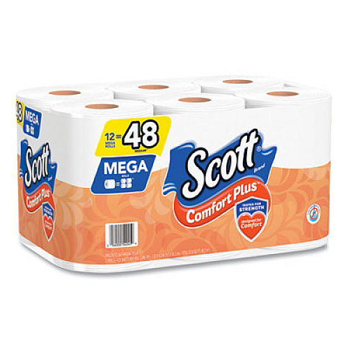 Scott ComfortPlus Toilet Paper, Mega Roll, Septic Safe, 1-Ply, White, 425 Sheets/Roll, 12 Rolls/Pack (54245)