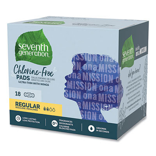 Seventh Generation Chlorine-Free Ultra Thin Pads with Wings, Regular, 18/Pack (450022PK)