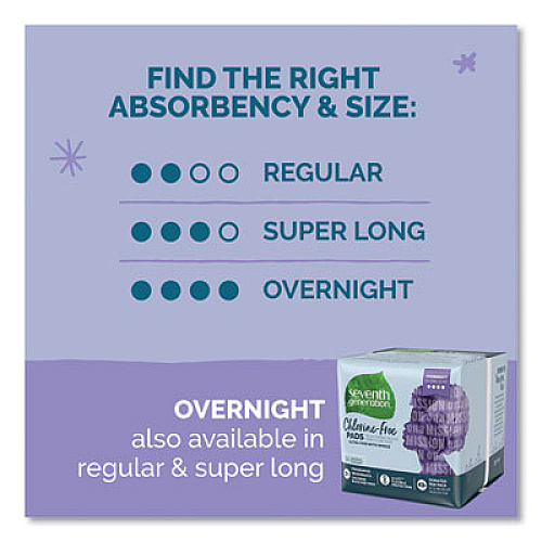 Seventh Generation Chlorine-Free Ultra Thin Pads with Wings, Overnight, 14/Pack, 6 Packs/Carton (450039)