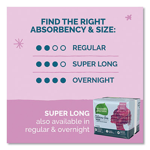Seventh Generation Chlorine-Free Ultra Thin Pads with Wings, Super Long, 16/Pack, 6 Packs/Carton (450046)