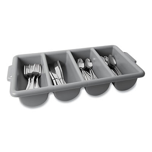 Rubbermaid Commercial Cutlery Bin, 4 Compartments, 11.5 x 21.25 x 3.75, Plastic, Gray (3362GRA)