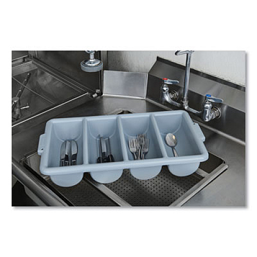 Rubbermaid Commercial Cutlery Bin, 4 Compartments, 11.5 x 21.25 x 3.75, Plastic, Gray (3362GRA)
