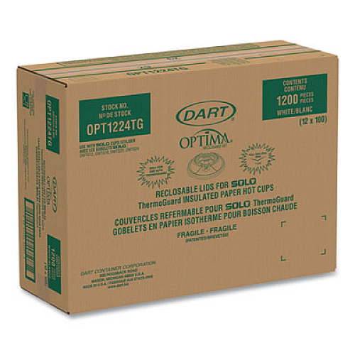 Dart Optima Reclosable Lids for Paper Hot Cups, Fits 12 oz to 24 oz Hot Cups, Plastic, White, 1,200/Carton (OPT1224TG)