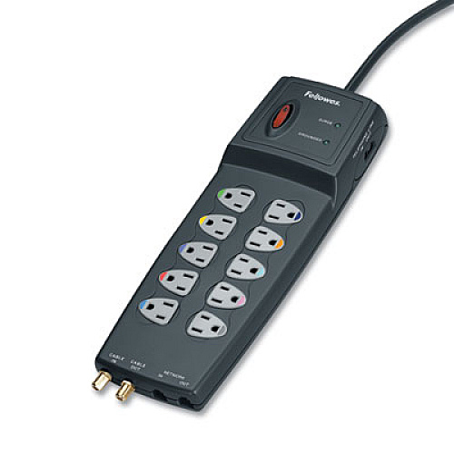Fellowes Power Guard Surge Protector, 10 Outlets, 10 ft Cord, 3300 Joules, Gray (99115)