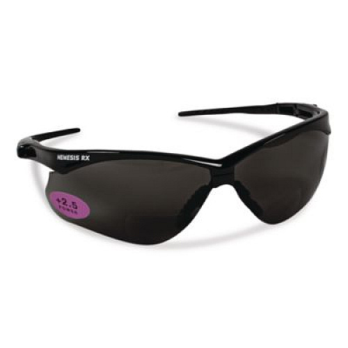 KleenGuard Nemesis Readers Safety Glasses, 2.5+ Diopter, Black Half Frame, Smoke Dual Lens, 6/Box (22519)