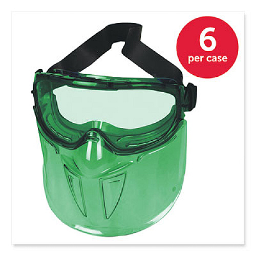KleenGuard V90 Shield Safety Goggles with Face Shield, Over Glasses, Green Anti-Fog Lens, 6/Box (18631)